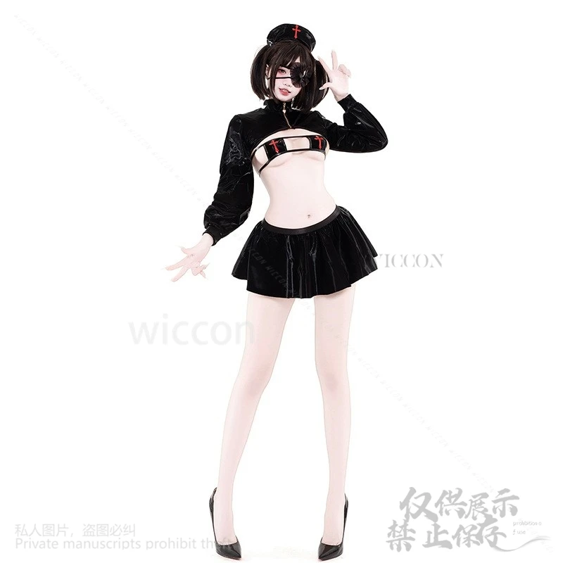 Anime Horror Y2K Cosplay Black Sexy Dark Nurses Uniform Sexy Dress With Hat Knight Nun Uniform Suit For Girls Woman Customized