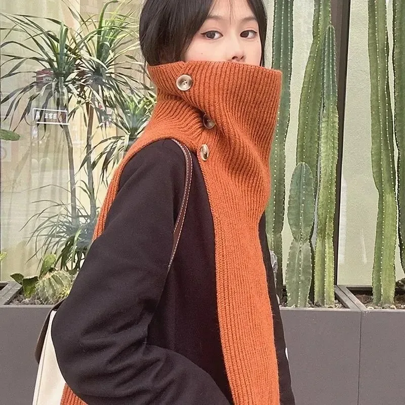 

Осенне-зимний шарф с шейным ремешком, стильная и ветрозащитная пуговица, длинный шарф-шаль, ремешок двойного назначения, универсальный шарф