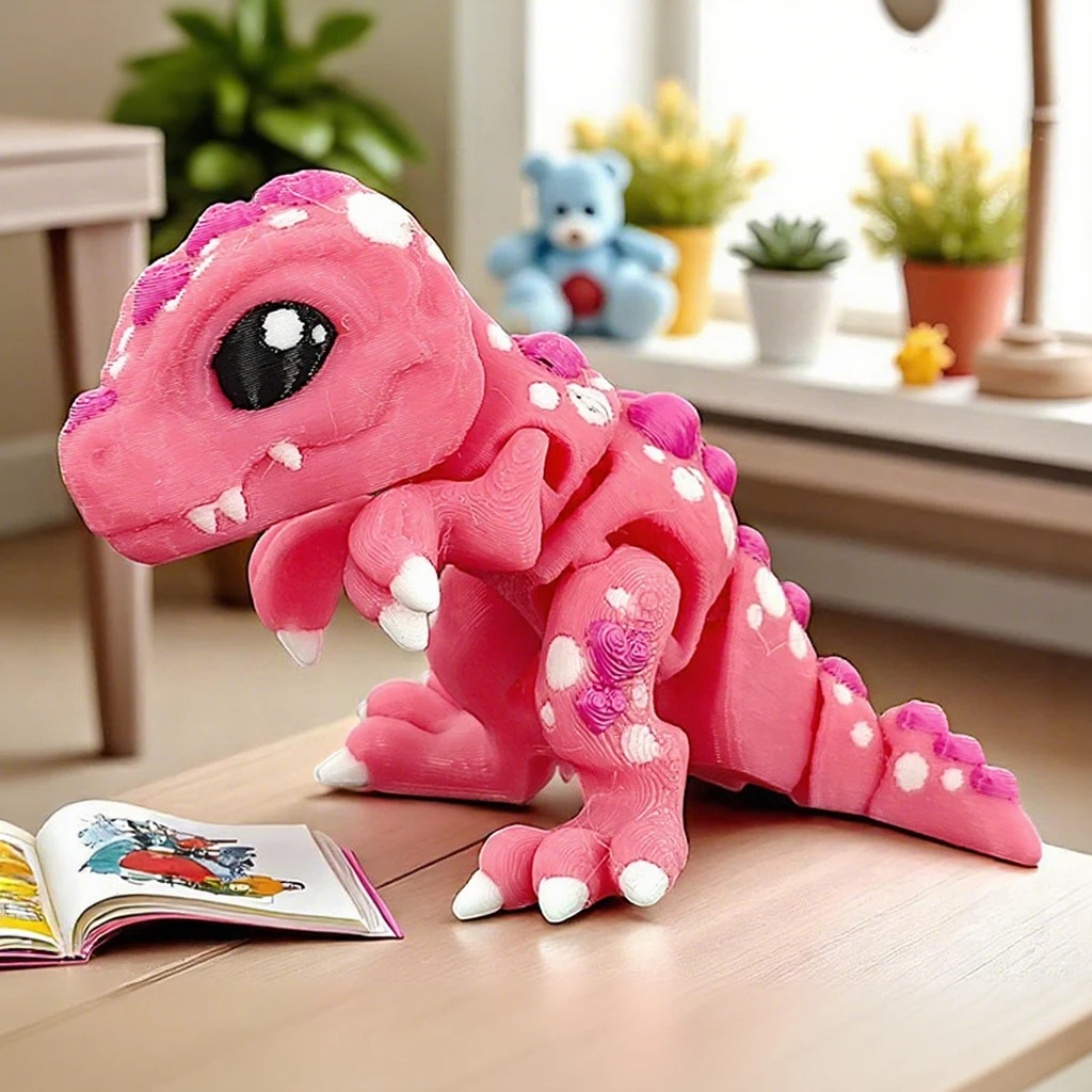 Figura de dinosaurio impresa en 3D, modelo de articulaciones móviles, dragón rosa, artesanía en miniatura, figura articulada giratoria 3D para regalos de chico