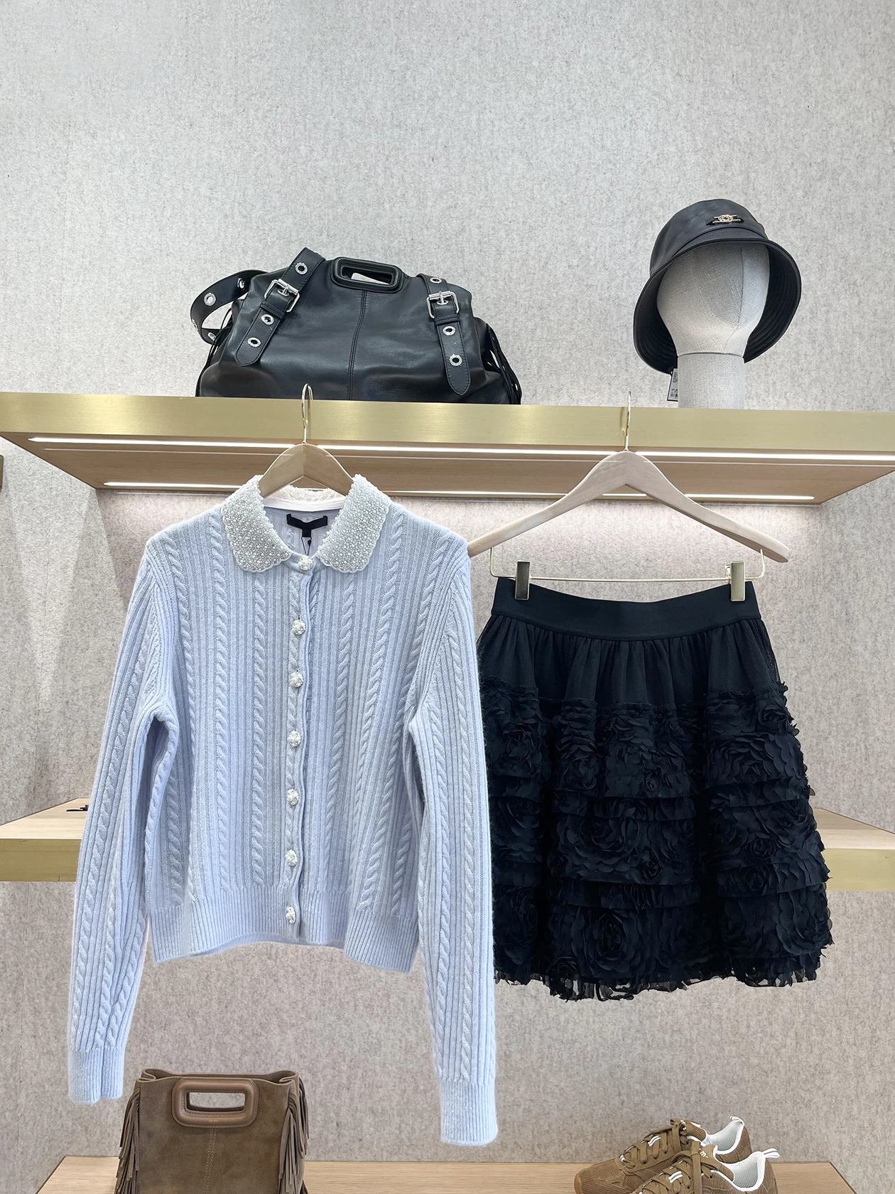 Maje Migi – manteau Cardigan tricoté pour femme, col rabattu, orné de perles, vêtements d'extérieur d'hiver, Ele Commute Sle, coupe régulière