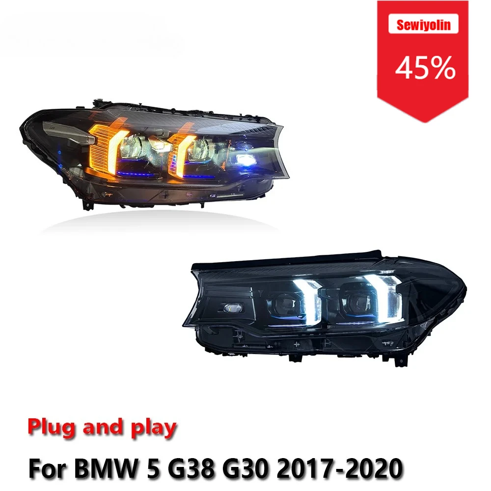

Sewiyolin Автомобильные светодиодные фары в сборе для BMW 5 G38 G30 2017-2020, автоматические противотуманные фары DRL, стоп-сигналы поворота Plug and Play