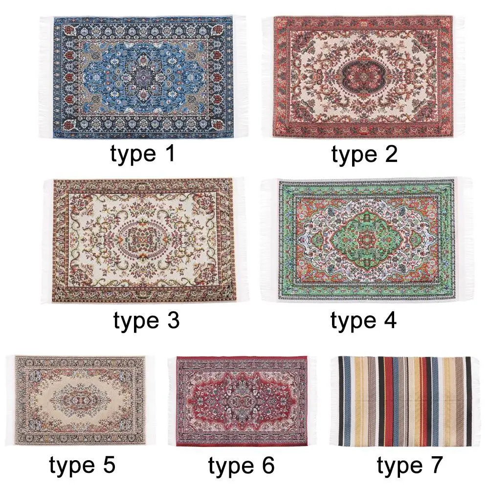 1:12 Scale Turkish Style Mini House Decor Miniature Weaving Rug Doll Accessories Dollhouse Carpet Floor Coverings