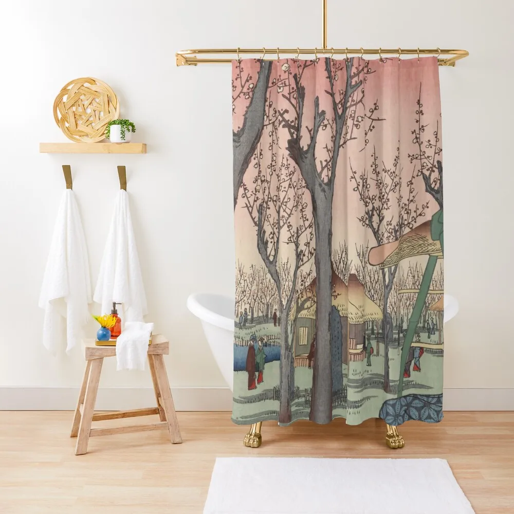 

Plum Garden Kamata Ukiyo-e Japanese Art Shower Curtain Bathroom Shower Set Waterproof Fabric Bathroom Curtain