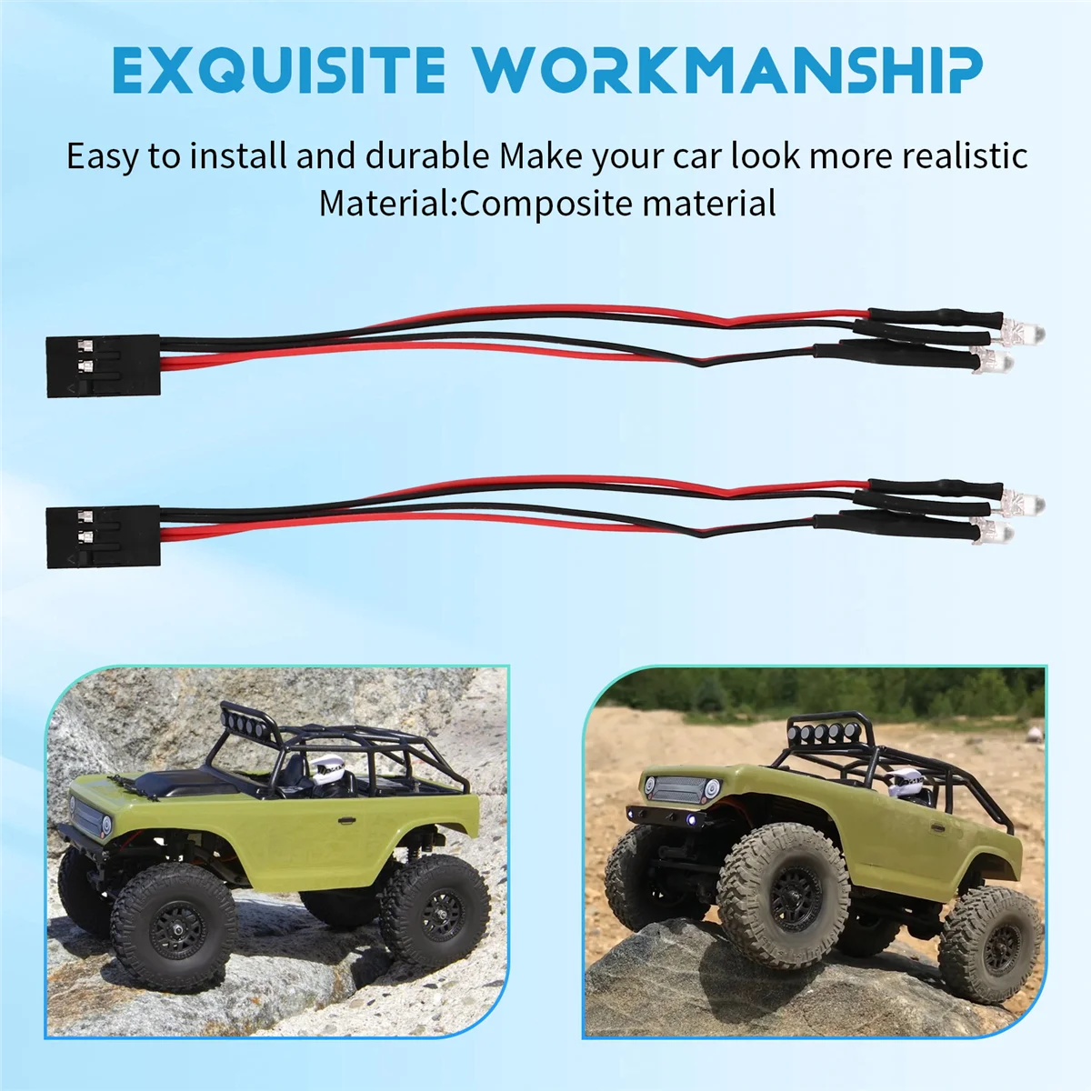 BAAA-2Pcs 2 luces LED faros para 1/24 coche trepador de control remoto Axial SCX24 90081 AXI00001 AXI00002 piezas de mejora