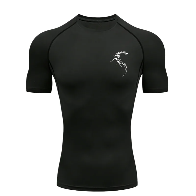 Dragon Pattern Herren-Sport-T-Shirt, Training, Fitness, Kompression, kurzärmelig, Herren-Fitness-T-Shirts, Rashguard, Sport-T-Shirts für Herren