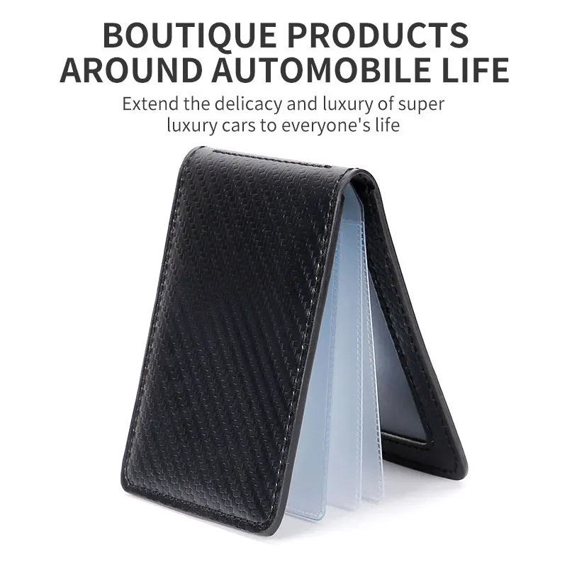 BYD السيارات سيارة ألياف الكربون نمط رخصة القيادة حافظة جلدية اثنين في واحد رخصة القيادة رقيقة جدا رخصة القيادة متعددة فو #5