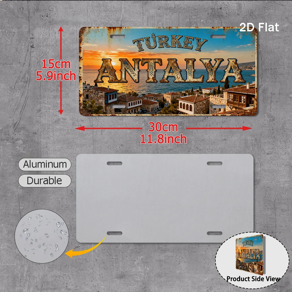Antalya Scenery Tin Sign, Retro City Wall Art, Vintage Metal Plaque, Aluminum Sign for Yard Garden Patio, 11.8 x 5.9 Inch, Trave