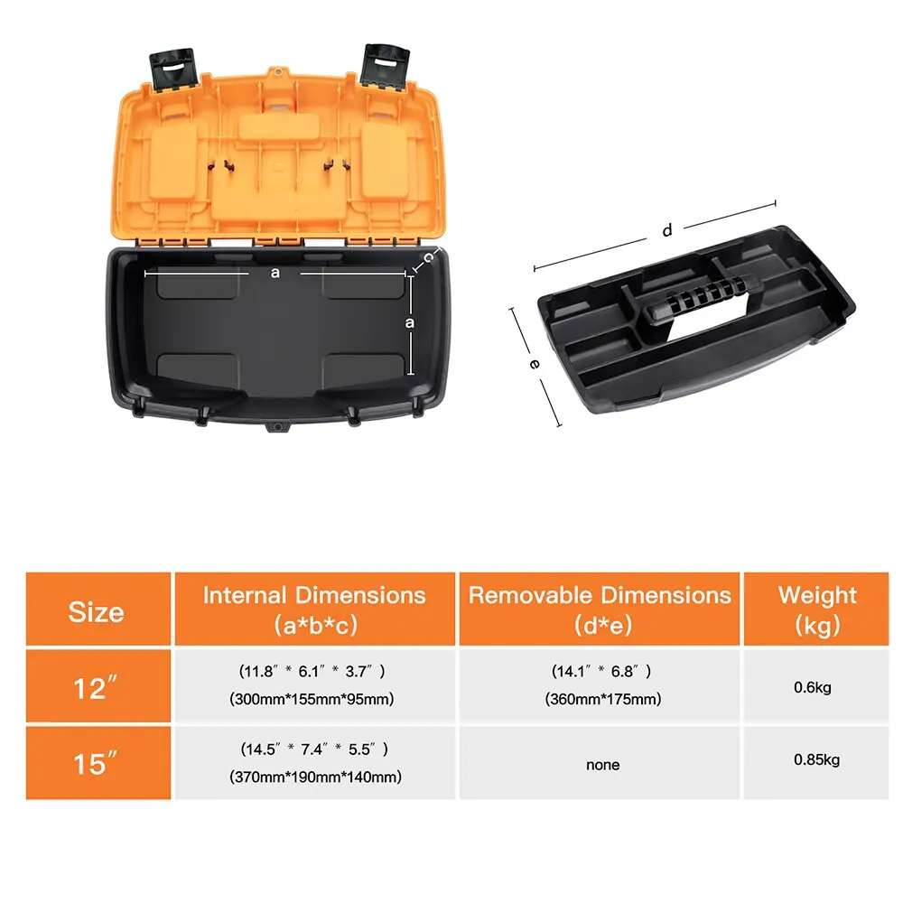 AIRAJ 15/12 Inch Hardware Tools box, Plastic Thick Combination Suitcase Electrician Carpenter Electric Drill Storage Box