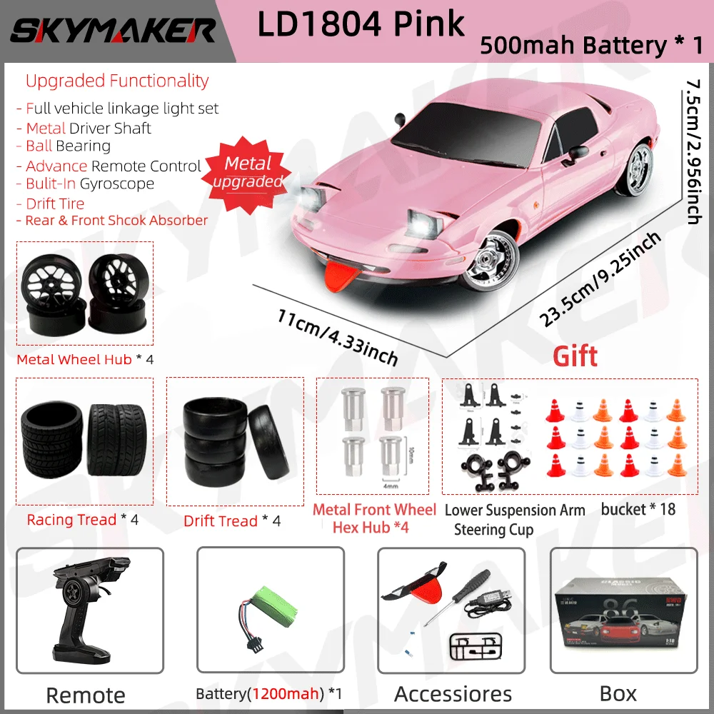 LDRC 1/18 RC Drift Auto LD1804 Mazda MX5 2.4GHz met ESP Gyro LED Verlichting Volledige Schaal Skymaker RC Speelgoed racewagens Voor Kinderen Speelgoed Cadeau