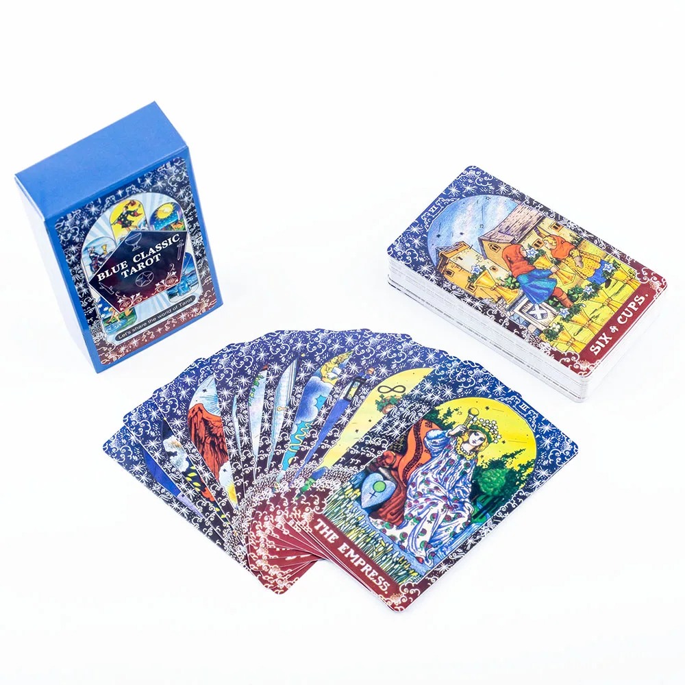 Blaues klassisches Tarot-Deck – 78 Karten mit traditioneller Waite-Bildgebung und himmlischer Mandala-Rückseite, einzigartiges Sternenrand-Design, 10,3 x 6 cm