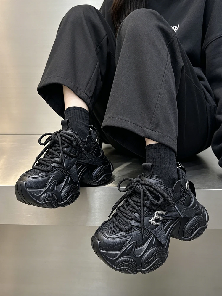 Breathable Casual Dad Shoes Women's Summer New Mesh Low Top Sport Shoes Thick Bottom Heightening Korean Style Flat Support