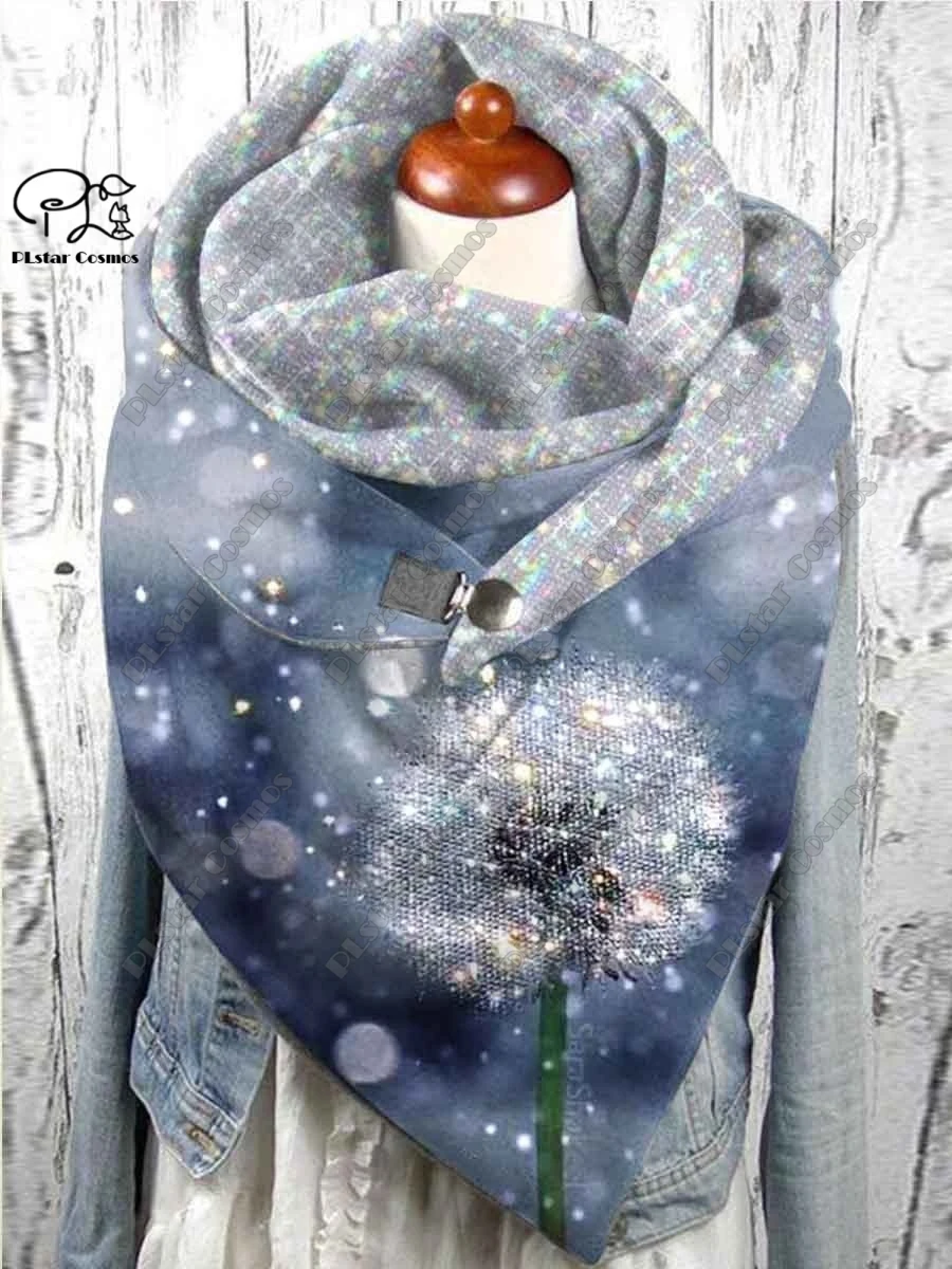 3D printed retro pattern warm shawl scarf spring and winter large triangle scarf casual gift