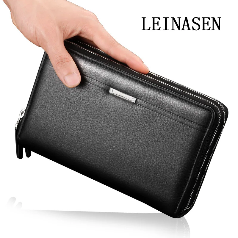 PU Leather Clutch Bag for Man Zipper Wallet Passcard Fashion Luxury Handbag Square Card Holder Phone Pouch Hand Porter Bag Male