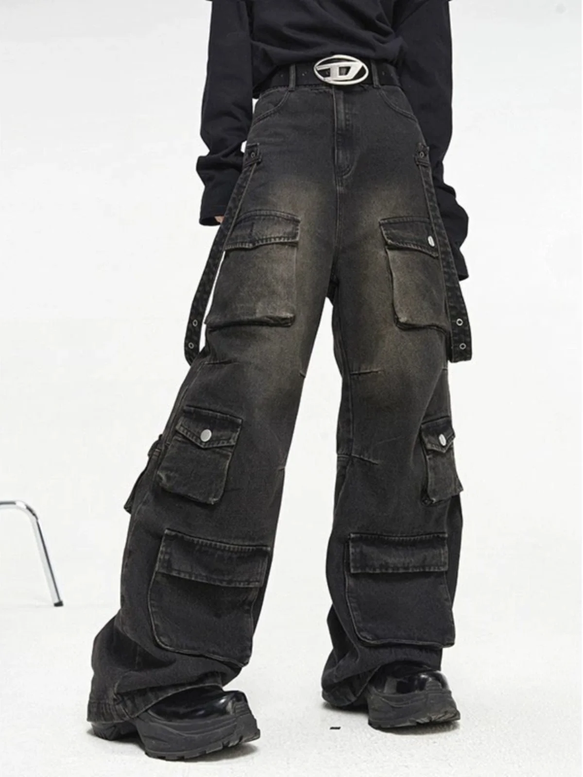 

American Sle High Street Men's Wide Leg Jeans Multiple kets Loose Autumn Hip Hop Straight Leg Long Trousers