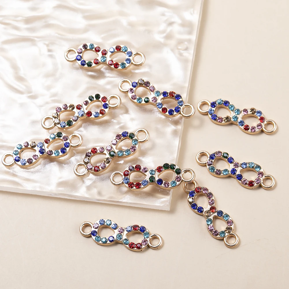 Heyuyao 10Pcs/lot Colorful Rhinestone Eight Letters Charms Palm Pendant Connector for Jewelry Making Accessories