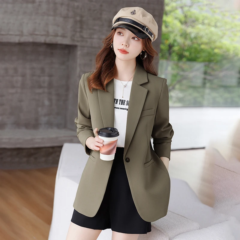 UNXX Light Khaki Casual Blazer Jacket for Women Autumn Winter 2023 New Distinctive Design Stylish Suit Coat Top High Quality