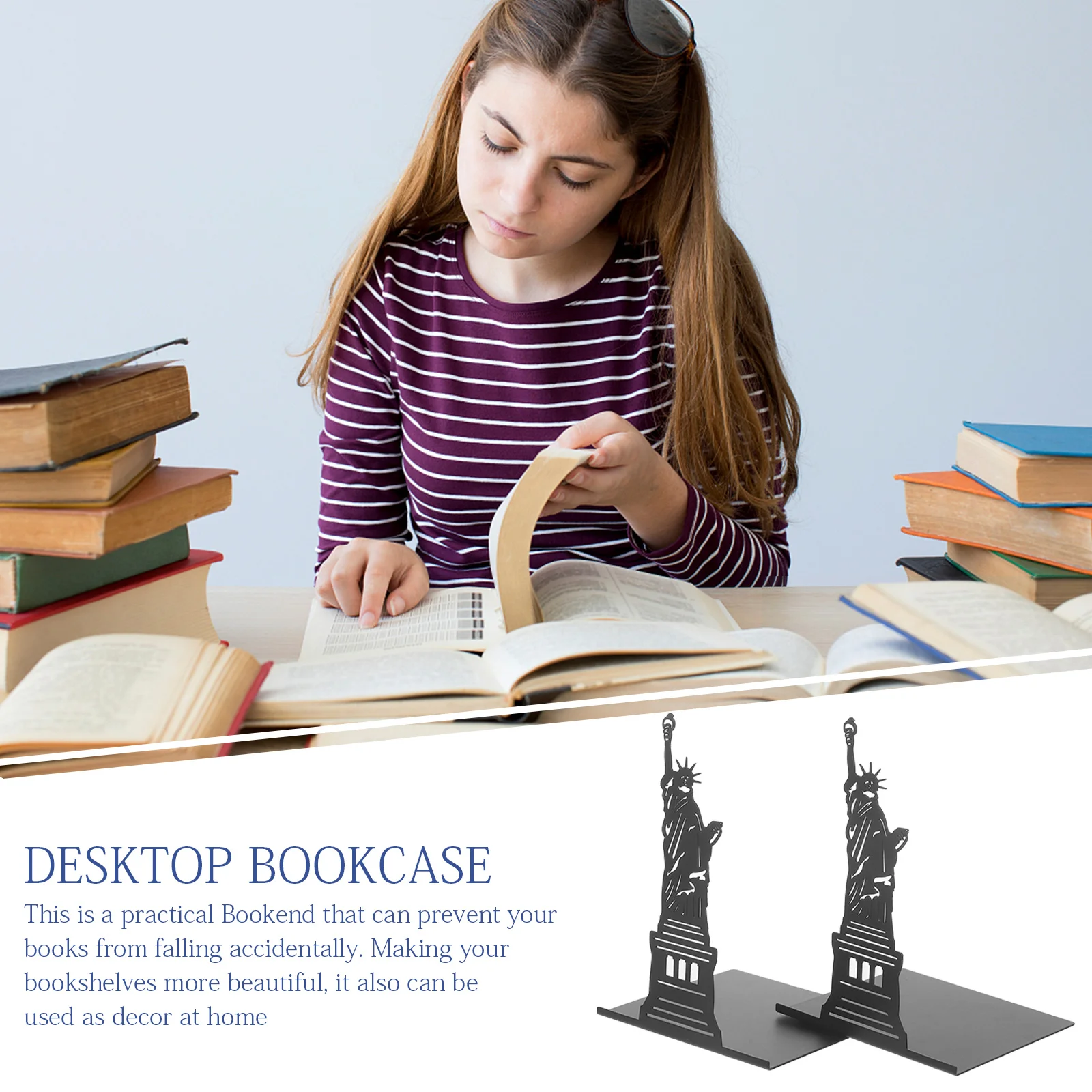 

2Pcs Bookend Iron Multifunction Practical Decorative Book Holder for Shelves Office Home Organizer Book Ends Metal Bookends