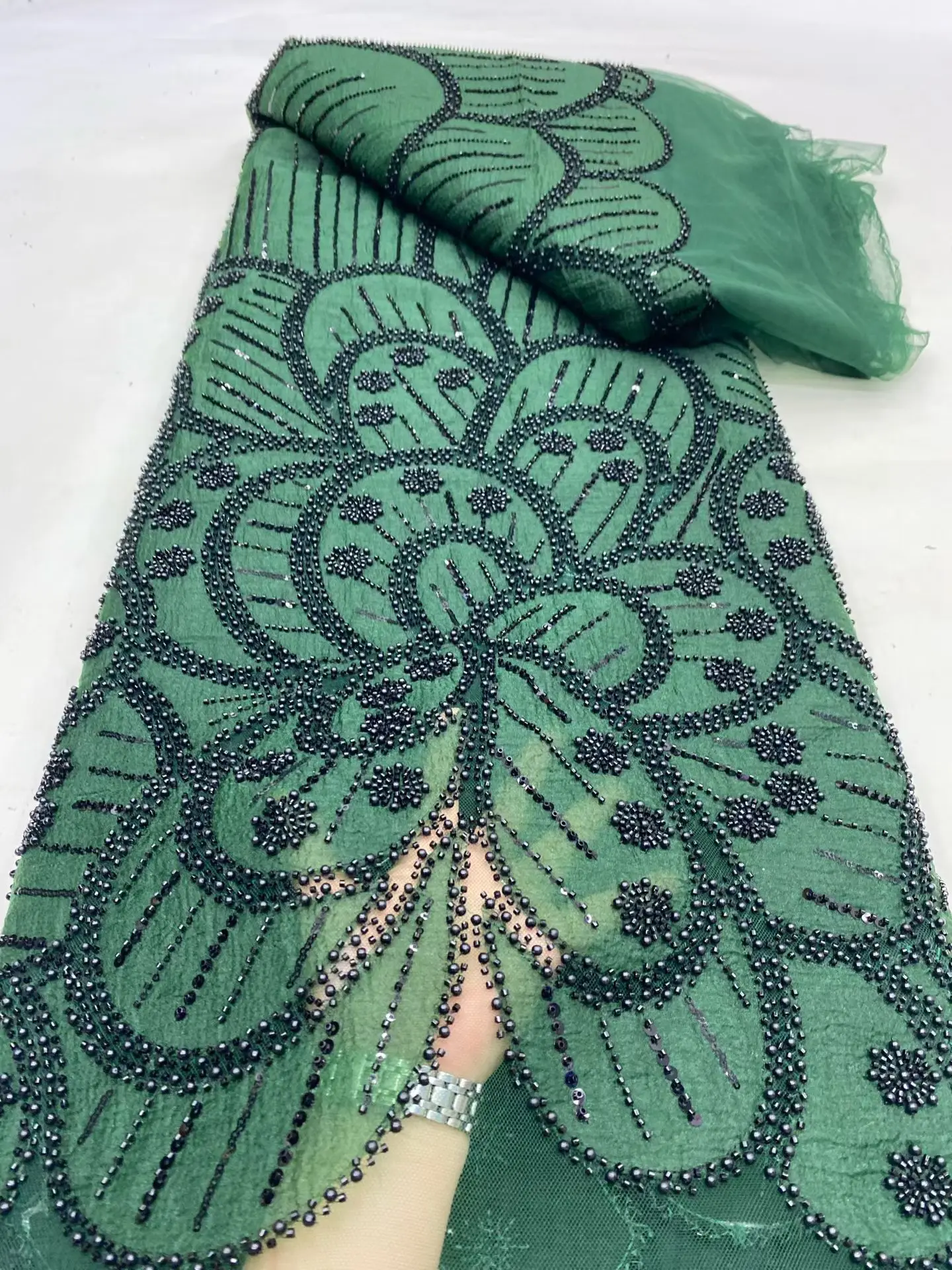 

2025 High-Quality African Nigerian Tulle Lace Fabric Sequins Embroidery French Guipure Wedding Party Dress Beaded 5 Yards