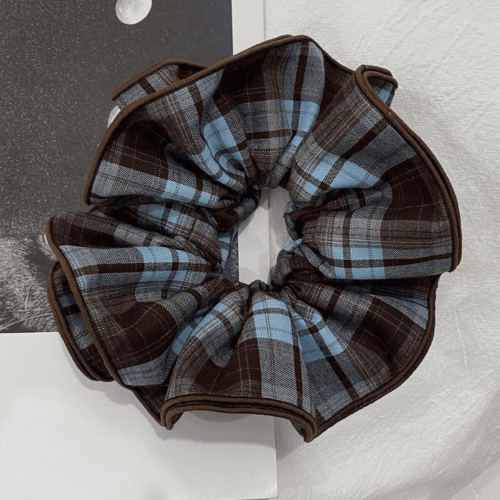 Preppy Cloth Hair Scrunchie Soft Fabric Elastic Band Hair Band Plaid Pattern Hair Accessory Bun Hairstyle