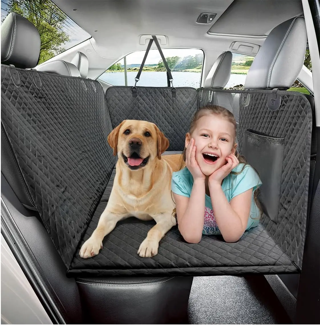Waterproof Dog Car Seat Cover with Hard Bottom, Hammock Design for Backseat Protection in Cars, Trucks & SUVs