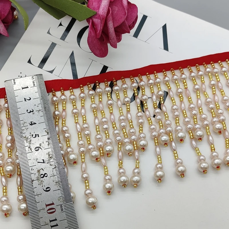 10cm Wide Pearl Beads Beaded Fringe, White, Pink, Gold Pearl Bead Fringe, Lampshade Bead Fringe