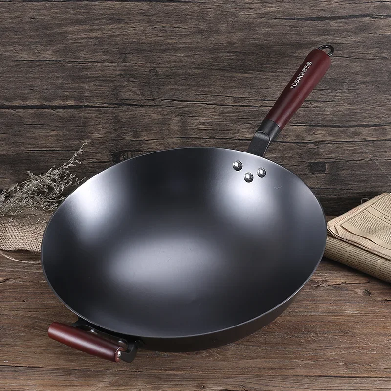 

z Cast iron wok 28/30/32cm flat bottom wok for induction cooker Cast iron stri-fry pan