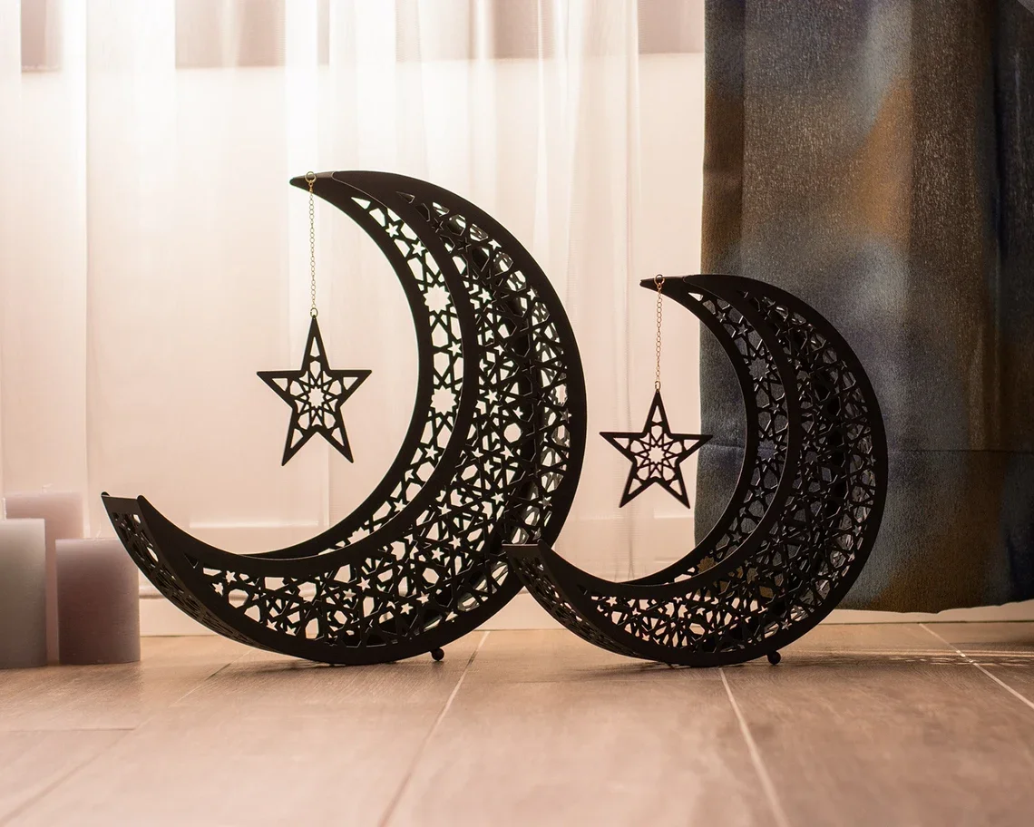 Set Metal Ramadan Home Decor Hollow Moon Star Eid al-Fitr Mubarak Tabletop Ornament