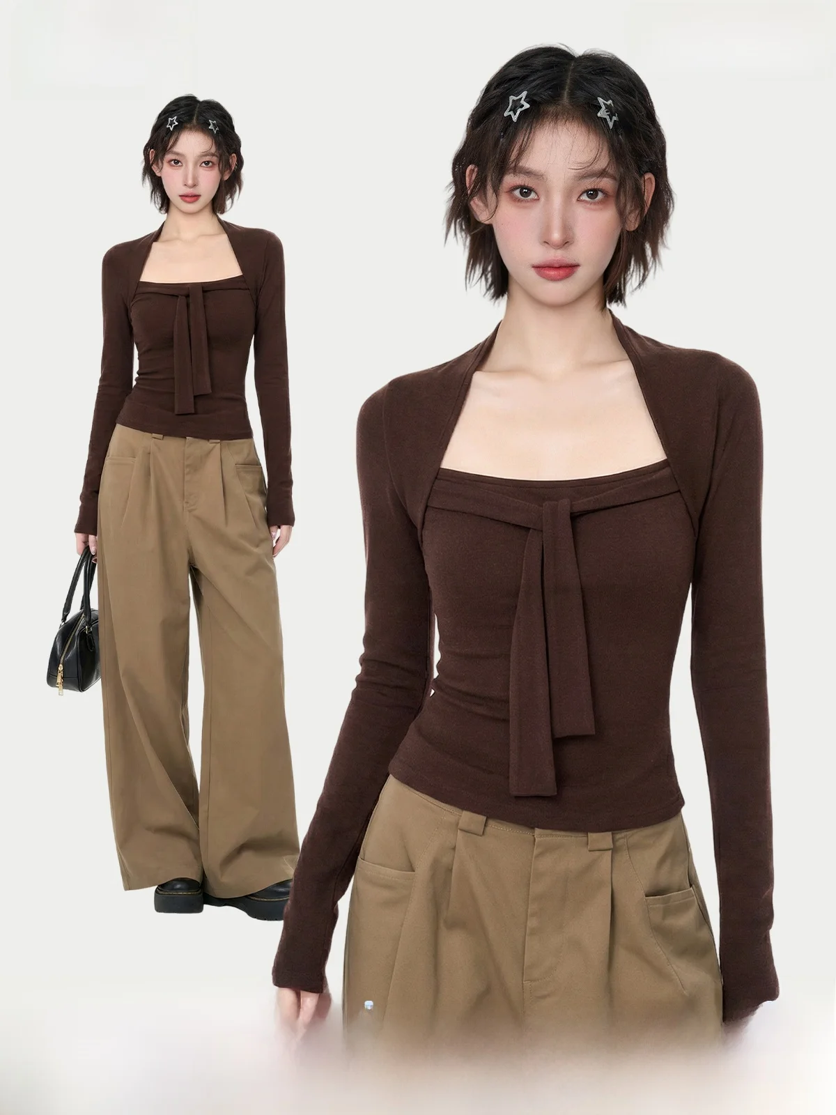 Caramel Short Sleeveless T-shirt Women's Early Spring Square Collar Slim Fit Inner Wear Base Shirt Top Korean Style Commute
