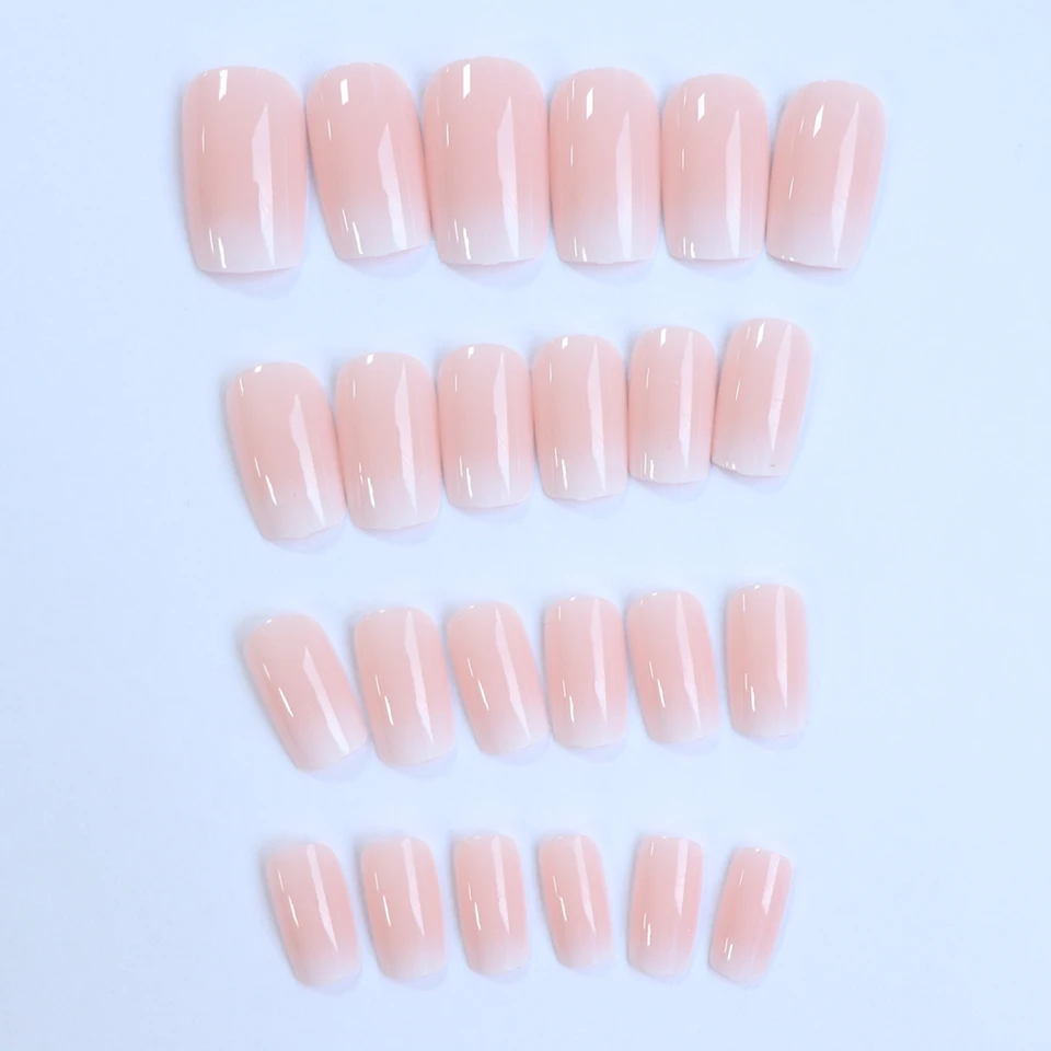 24 piezas de uñas postizas rosadas brillantes, cuadradas medianas, elegantes, cobertura completa, para mujeres modernas 3