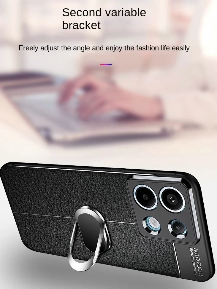 For Xiaomi POCO M6 Pro 4G Case Luxury Leather texture With Stand Ring Magnet Silicone Back Cover Case For Xiaomi POCO X6 Pro M6