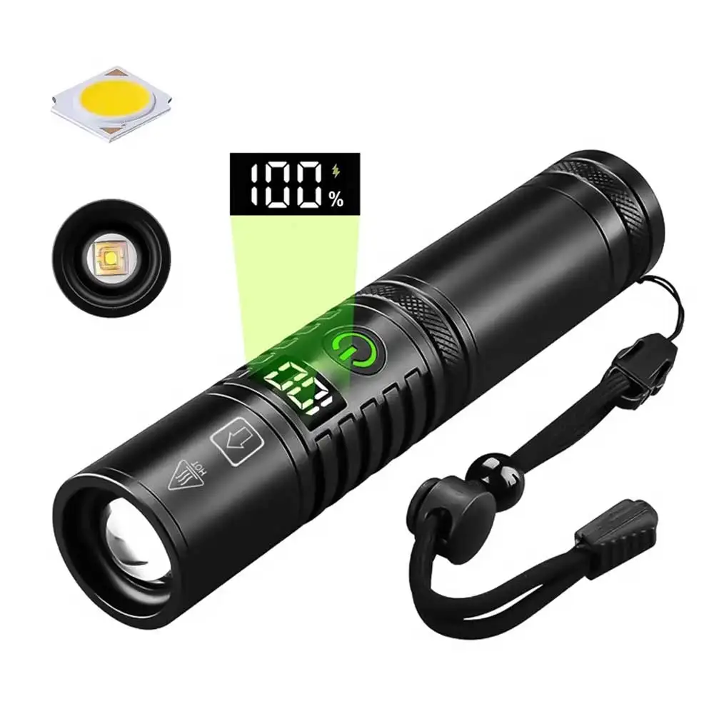 Mini White Laser Powerful Flashlight or Battery Zoom Torch Light Rechargeable Lamp with Tail Rope Power Indicator