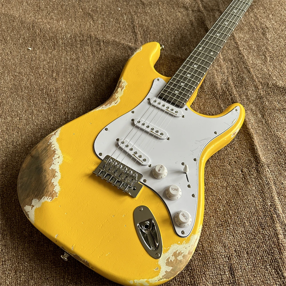 in stock aged handed relics old yellow electric guitar rosewood fretboard chrome hardware maple neck guitarra shipping quickly