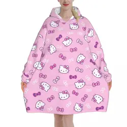 Sanrio Hello Kitty Draagbare Deken Hoodie Pyjama Voor Vrouwen Witte Oversized Sweatshirt Deken Met Zak