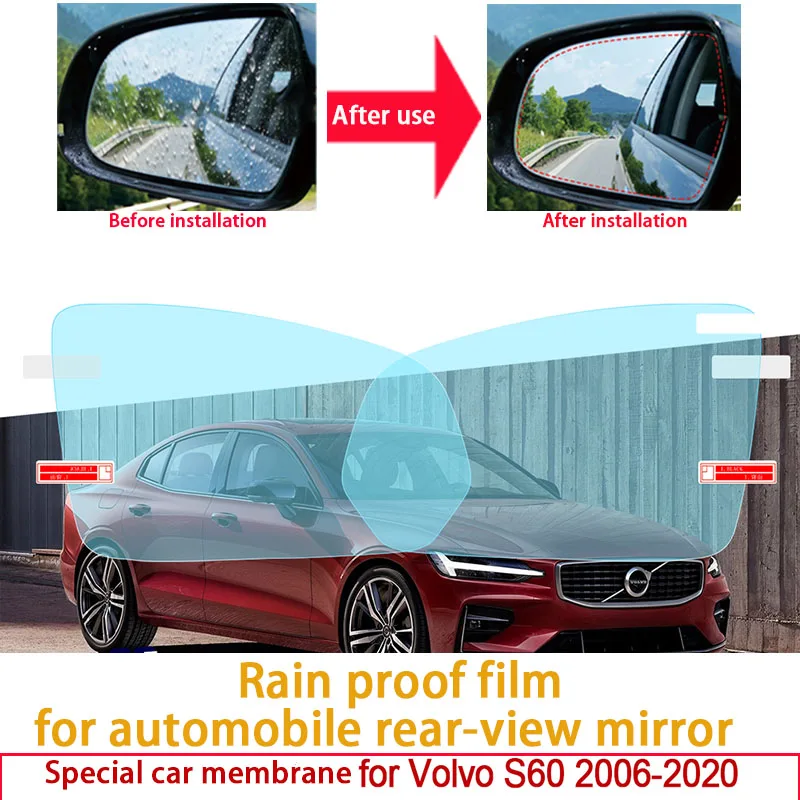 For Volvo S60 2006~2020 Car Rearview Mirror Protective Film Anti Dazzle Waterproof Anti Fog Rainproof Film Car Accessories