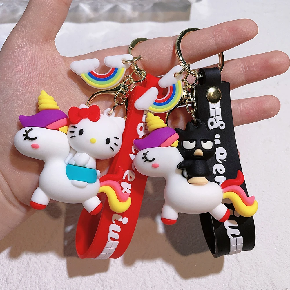 Kawaii Sanrio Keychain Cute Cartoon Kuromi Hello Kitty Cinnamoroll Car Key Ring Pendant Schoolbag Decoration Gifts for Friends