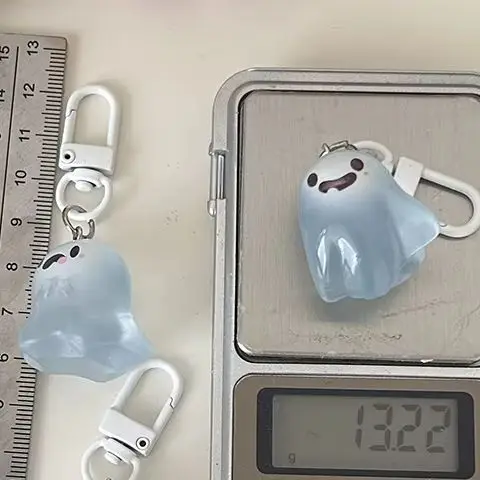 Halloween Luminous Ghost Key Chain Headphone Case Charm Bag Decor Cartoon Jelly Doll Phone Pendant Car Key Ring