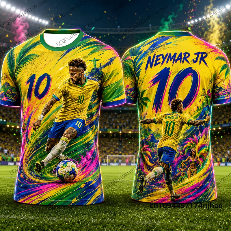 2026 New Brazil Special Neymar 10 Print Soccer Jersey For Men‘s T-shirt Summer Quick-Drying Sports Tees Casual Kids/Adult Tops