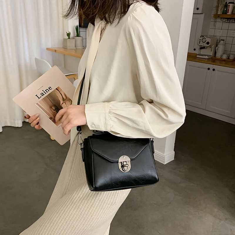 Kleine Quadratische Taschen Für Frauen Mode Einfarbig Designer Umhängetasche Umhängetasche Vintage PU Leder Handtaschen Weiblichen Beutel Bolsa – Detail 6