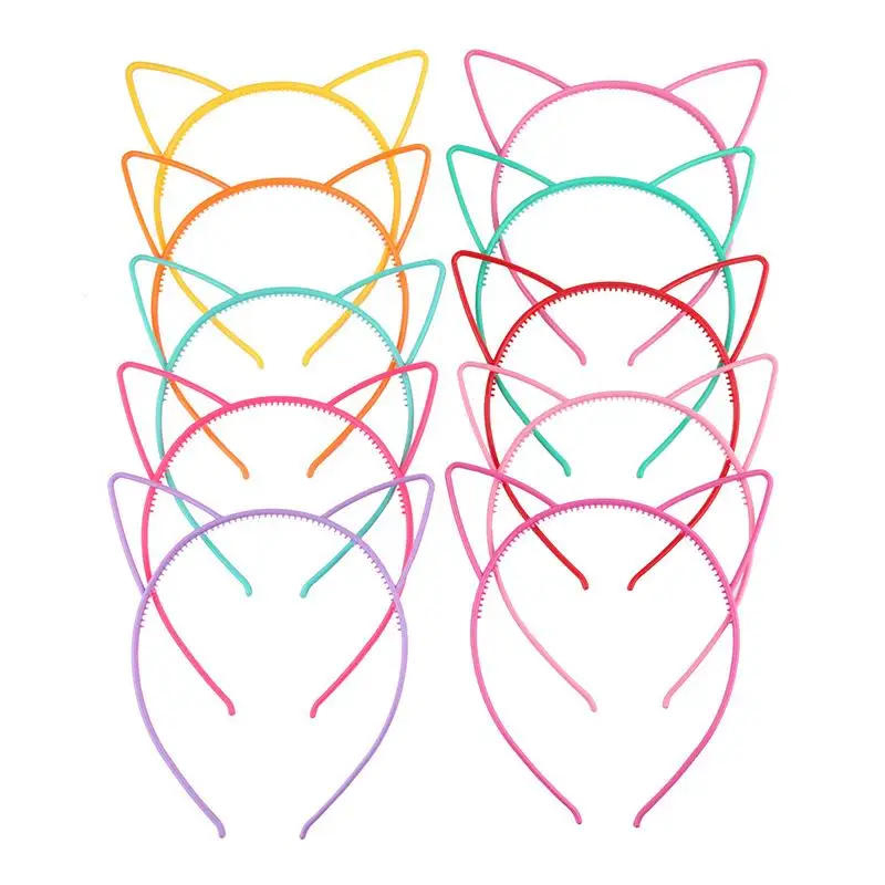 

Girls Cat Ear Headband 12PCS Solid Color Plastic Hairband Non Slip with Tooth for Dress Up Birthday Party