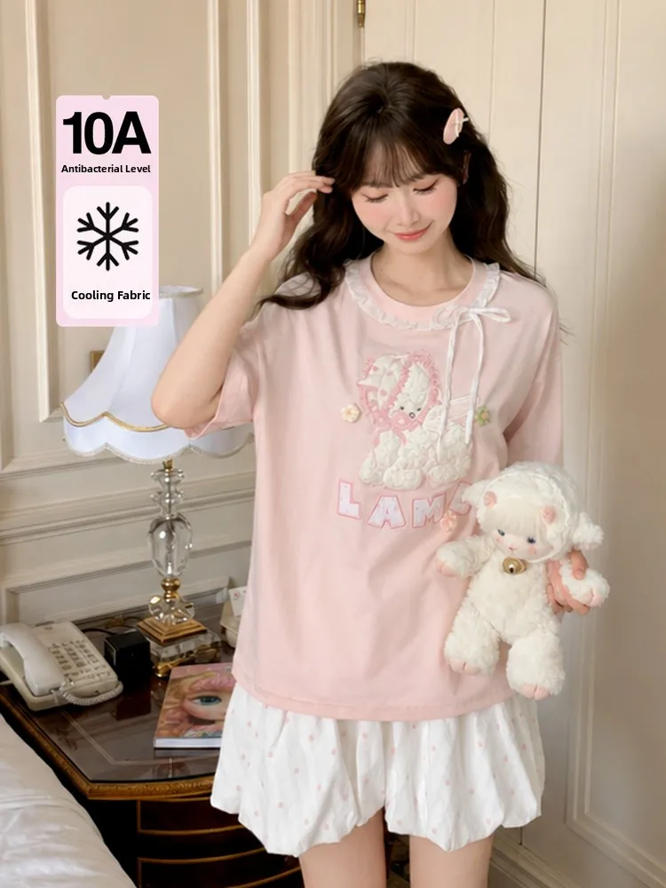 Original Design Loose Short Sleeve Women's T-shirt Summer Cool Feeling Cotton Polyester Blend Fairy Tale Pattern Embroidered ...