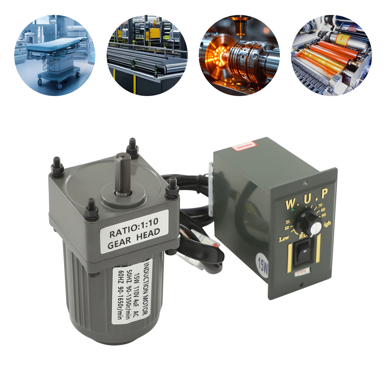 

Мотор-редуктор 15 Вт, 10 К, электродвигатель с регулятором скорости (проводка 110 В), широко используется в упаковке, печать, текстиле