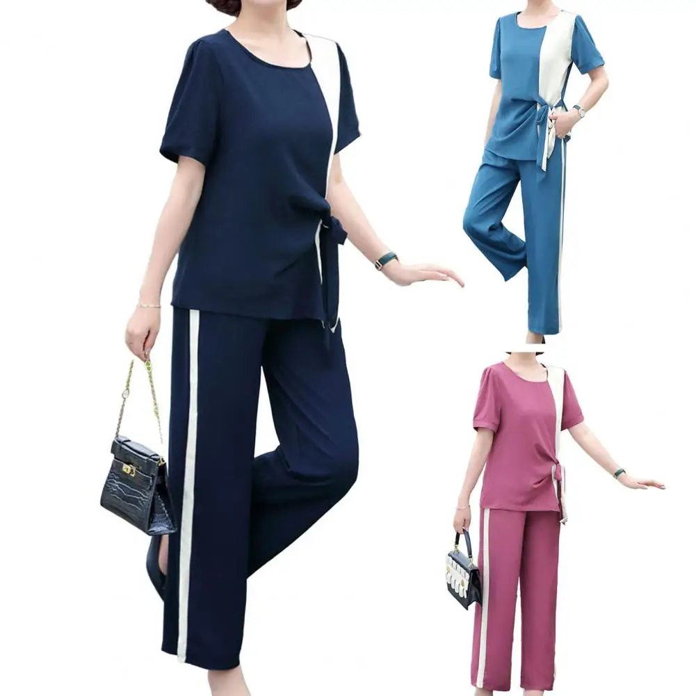 Ladies Suit Set Breathable Women's Summer Tracksuit Lightweight Shirt Top Wide Leg Pants Set Two-piece Outfit for Extra Soft