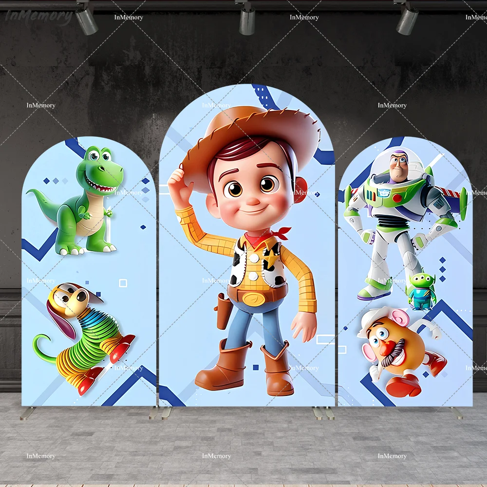 

Disney Toy Story Arch Wall Panels Banner Blue Kids Boy 1st Birthday Party Arch Backdrop Cover 3D Cowboy Woody Buzz Decors