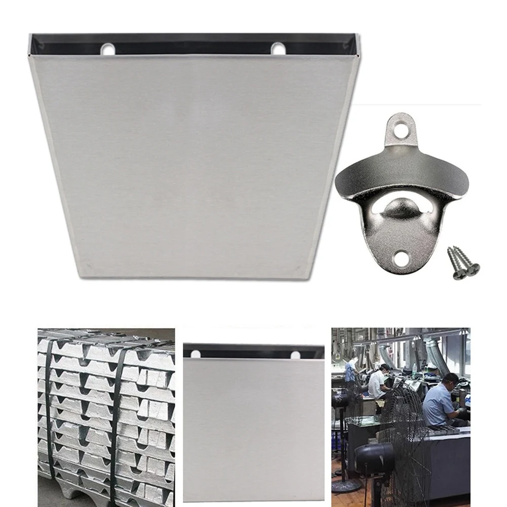 B03C-Stainless Steel Bottle Opener Wall Mounted Beer Cap Catcher Storage Bucket Box With Screws For Kitchen Bar Holder Tool