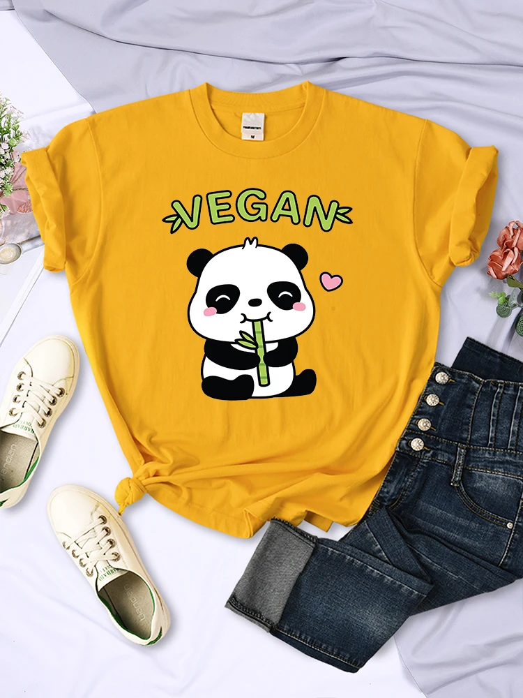 Vegan Panda Loves To Eat Bamboo Female T-Shirt Loose Breathable T Shirt Breathable Summer Tops Hip Hop Oversize Women\'S T Shirts