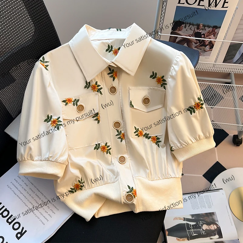 

ZOCI-Летняя французская женская эстетичная рубашка из хлопка и льна, однобортный воротник с лацканами и волнистым воротником