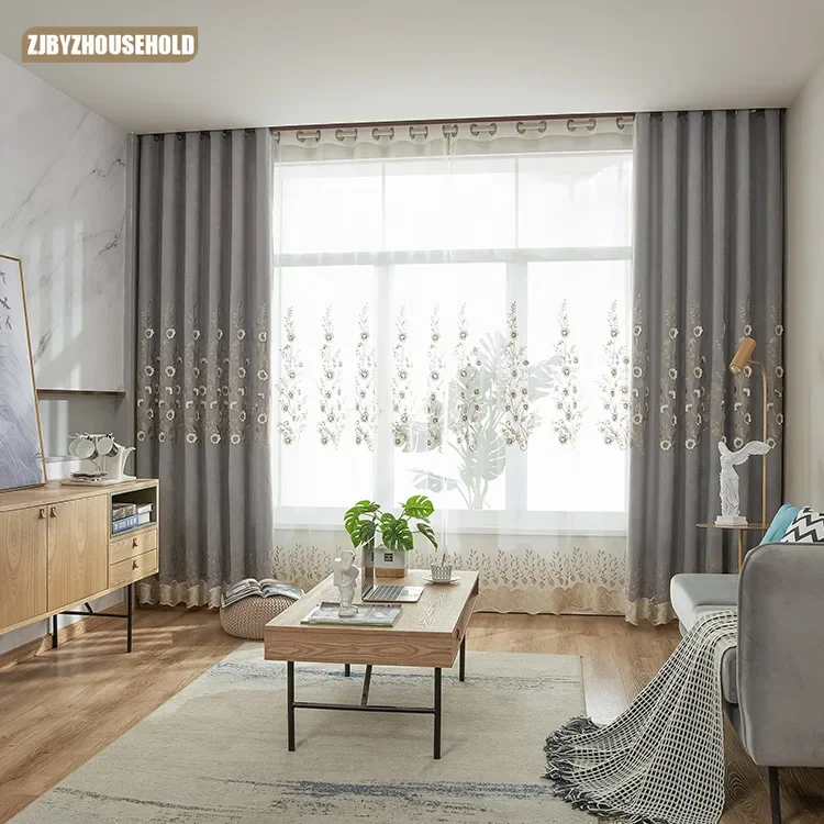 

Modern Cashmere Embroidered Curtain Fabric Simple Bedroom for Living Room Curtains Finished Window Screen Custom