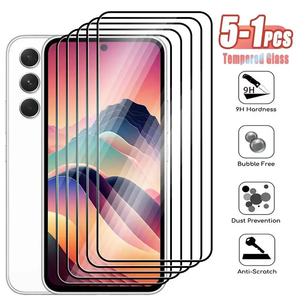 

5-1Pcs Full Cover Tempered Glass Screen Protector For Samsung Galaxy A Series A14 A24 A34 A54 A05 A15 A25 A35 A55 4G 5G