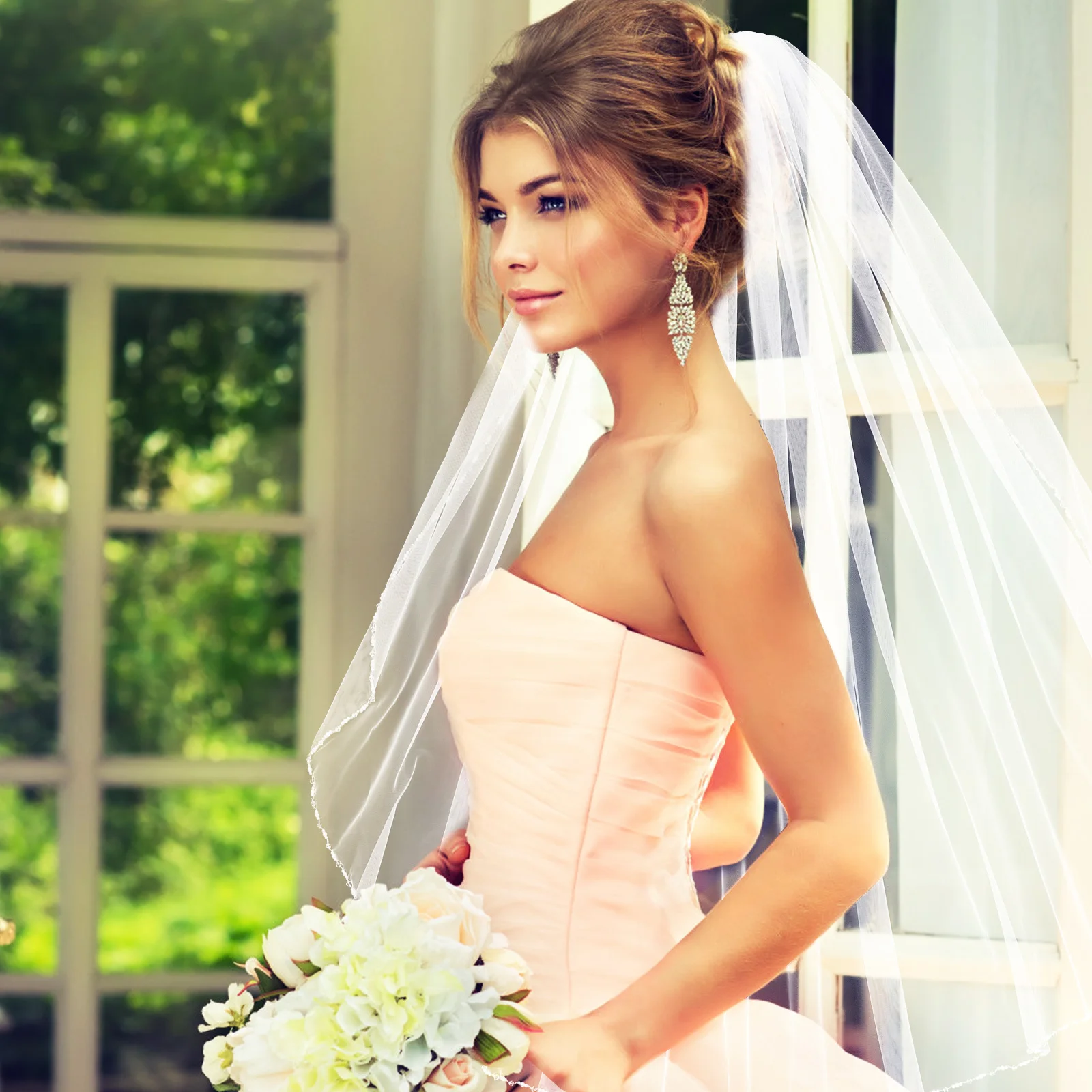 حجاب اللؤلؤ إكسسوارات الزفاف حجاب الزفاف الأبيض للعرائس نسيج مريح لؤلؤ رقيق مرفق مشط متعدد الاستخدامات