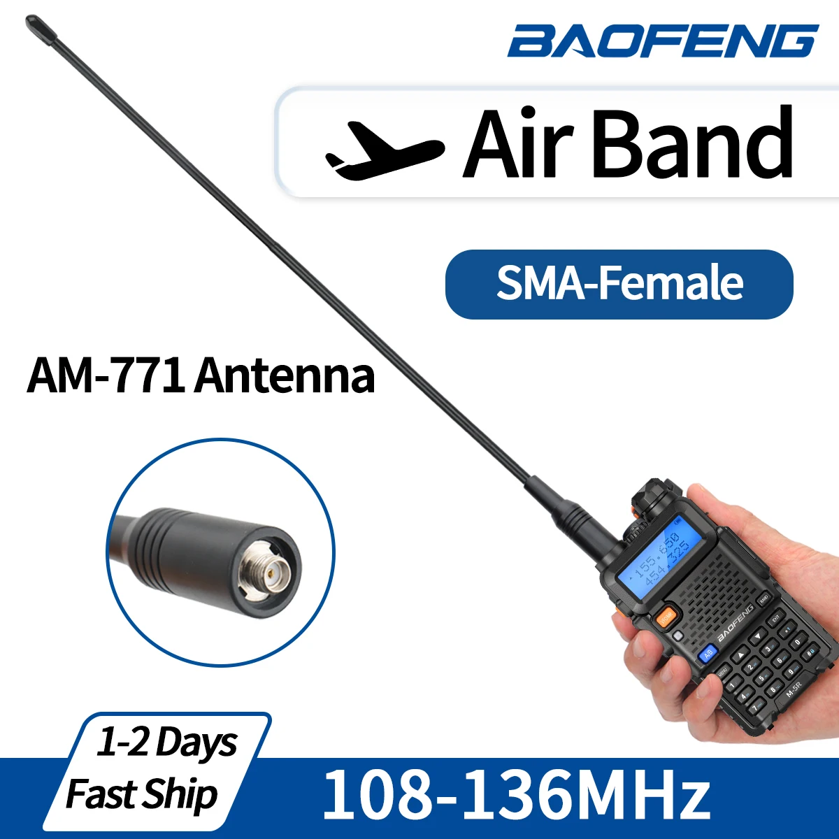 AM-771 Antena SMA-Female 108-136MHz do Quansheng UV K5 (8) K6 Baofeng UV 5RH 21 PRO V2 UV-98 Walkie Talkie Ham Radio